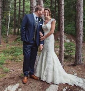 Hallie Gnatovich and Josh Gates on their wedding day